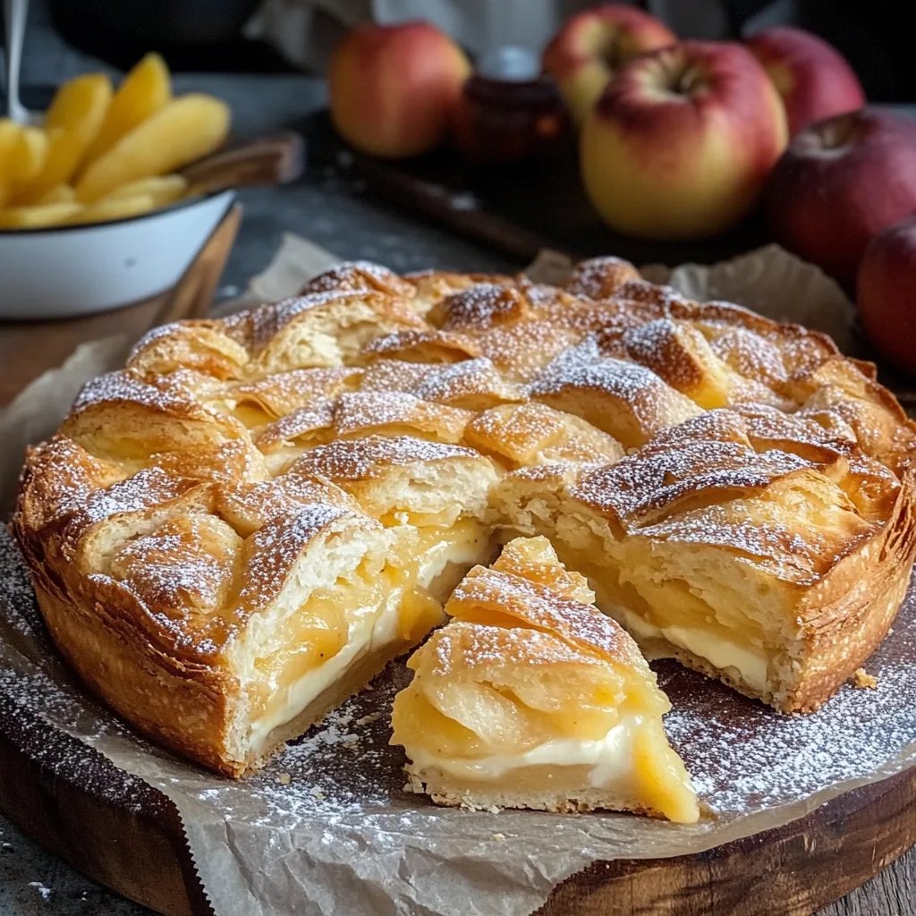 Blätterteig Kuchen mit Pudding und Apfel