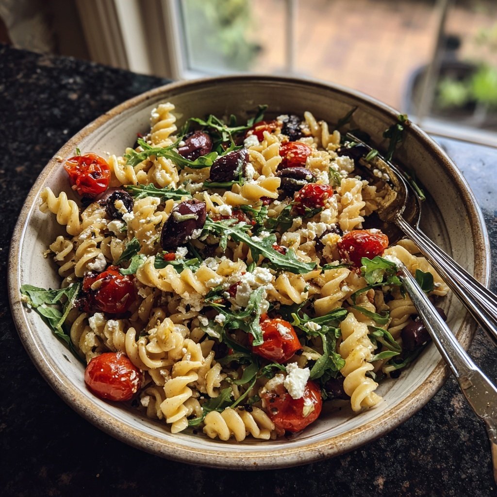 Mediterraner Nudelsalat Mit Rucola Und Feta